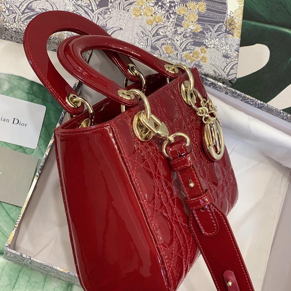 Dior Lady Dior My ABCDior Bag Cherry Red Patent Cannage Quilted Shoulder Bag