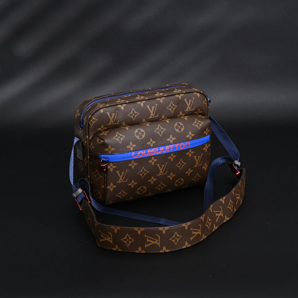 Louis Vuitton Trio Messenger Bag Monogram Canvas Blue Strap Crossbody Pouch