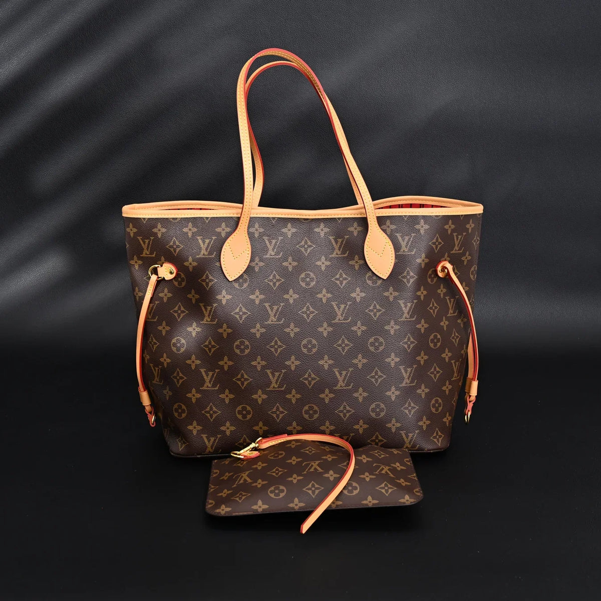 Louis Vuitton Neverfull MM Tote Bag Monogram Canvas Red Interior Shoulder