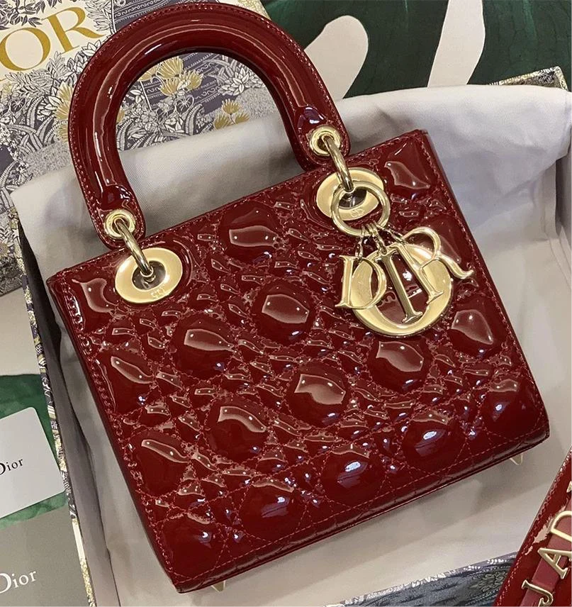 Dior Lady Dior My ABCDior Bag Cherry Red Patent Cannage Quilted Shoulder Bag
