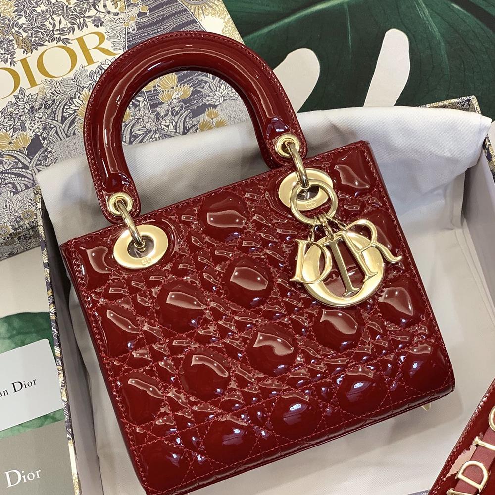 Dior Lady Dior My ABCDior Bag Cherry Red Patent Cannage Quilted Shoulder Bag